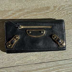 Balenciaga black  Leather Wallet with Gold Accents
